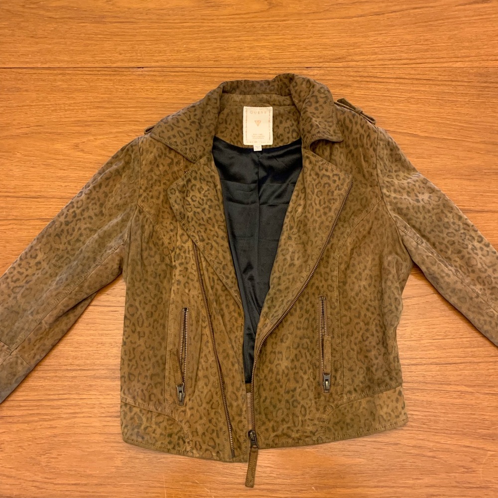 Vintage Leopard Print Suede Motorcycle Jacket